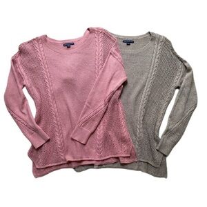 American Eagle Outfitters Pink and Taupe Cable Knit Sweaters